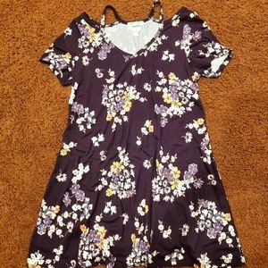 Purple Floral Cold Shoulder Dress